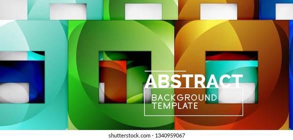 Abstract geometric background. Glossy square shapes composition on grey, minimalistic style template with copyspace. Vector design