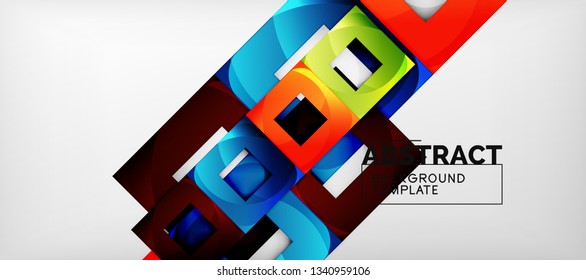 Abstrakter geometrischer Hintergrund. Glossy quadratische Formen Komposition auf grauem, minimalistischem Stil mit Kopienraum. Vektordesign