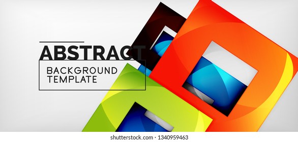 Abstract geometric background. Glossy square shapes composition on grey, minimalistic style template with copyspace. Vector design