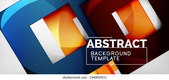 Abstract geometric background. Glossy square shapes composition on grey, minimalistic style template with copyspace. Vector design