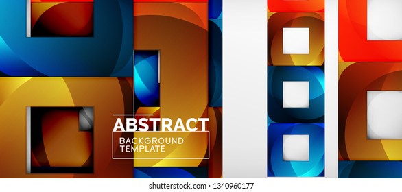 Abstract geometric background. Glossy square shapes composition on grey, minimalistic style template with copyspace. Vector design