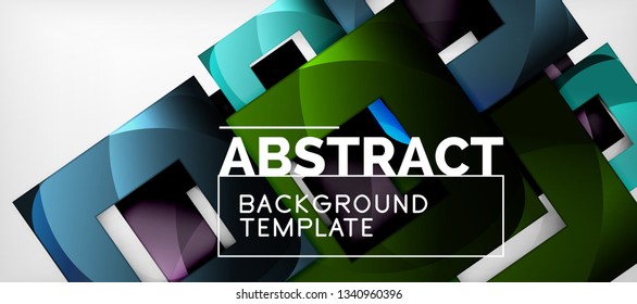 Abstract geometric background. Glossy square shapes composition on grey, minimalistic style template with copyspace. Vector design