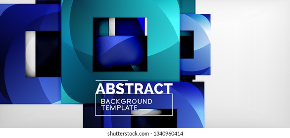 Abstract geometric background. Glossy square shapes composition on grey, minimalistic style template with copyspace. Vector design