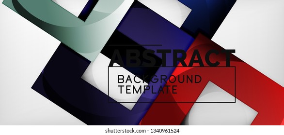 Abstract geometric background. Glossy square shapes composition on grey, minimalistic style template with copyspace. Vector design