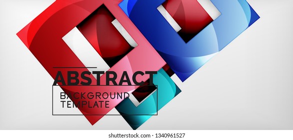 Fondo geométrico abstracto. Composición de formas cuadradas brillantes sobre una plantilla de estilo gris y minimalista con espacio de copia. Diseño de vectores