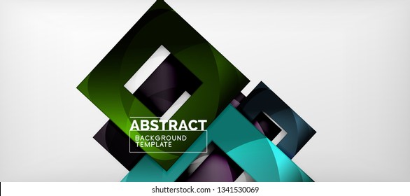 Abstract geometric background. Glossy square shapes composition on grey, minimalistic style template with copyspace. Vector design