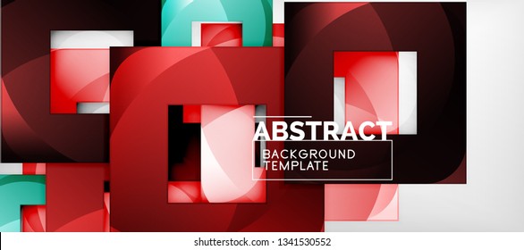 Abstract geometric background. Glossy square shapes composition on grey, minimalistic style template with copyspace. Vector design