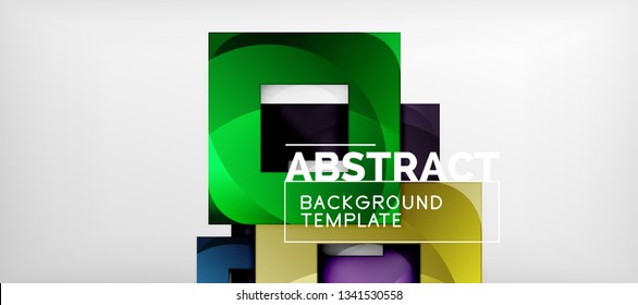 Abstrakter geometrischer Hintergrund. Glossy quadratische Formen Komposition auf grauem, minimalistischem Stil mit Kopienraum. Vektordesign