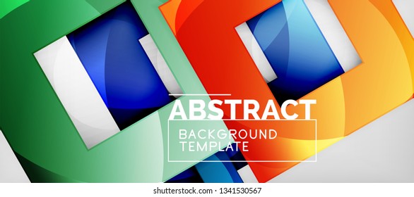 Abstract geometric background. Glossy square shapes composition on grey, minimalistic style template with copyspace. Vector design