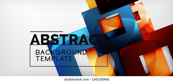 Abstract geometric background. Glossy square shapes composition on grey, minimalistic style template with copyspace. Vector design