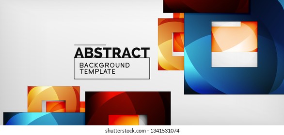 Abstract geometric background. Glossy square shapes composition on grey, minimalistic style template with copyspace. Vector design