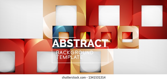 Abstract geometric background. Glossy square shapes composition on grey, minimalistic style template with copyspace. Vector design