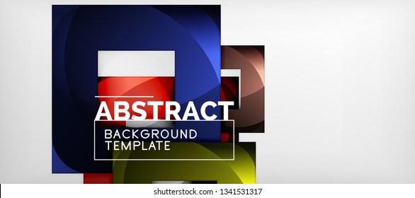 Abstract geometric background. Glossy square shapes composition on grey, minimalistic style template with copyspace. Vector design