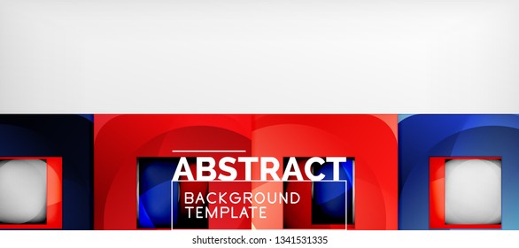 Abstract geometric background. Glossy square shapes composition on grey, minimalistic style template with copyspace. Vector design