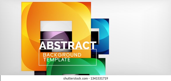 Abstract geometric background. Glossy square shapes composition on grey, minimalistic style template with copyspace. Vector design