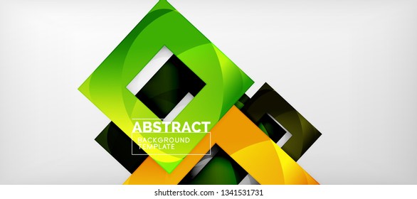 Abstract geometric background. Glossy square shapes composition on grey, minimalistic style template with copyspace. Vector design