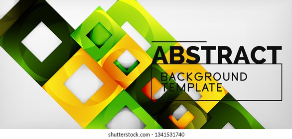 Abstract geometric background. Glossy square shapes composition on grey, minimalistic style template with copyspace. Vector design