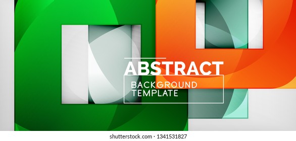 Fondo geométrico abstracto. Composición de formas cuadradas brillantes sobre una plantilla de estilo gris y minimalista con espacio de copia. Diseño de vectores