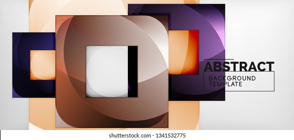 Fondo geométrico abstracto. Composición de formas cuadradas brillantes sobre una plantilla de estilo gris y minimalista con espacio de copia. Diseño de vectores