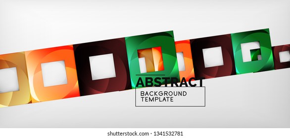 Abstract geometric background. Glossy square shapes composition on grey, minimalistic style template with copyspace. Vector design
