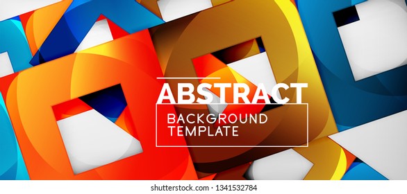 Abstract geometric background. Glossy square shapes composition on grey, minimalistic style template with copyspace. Vector design