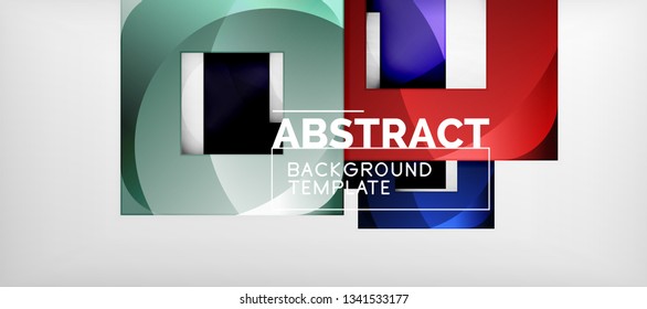 Abstract geometric background. Glossy square shapes composition on grey, minimalistic style template with copyspace. Vector design