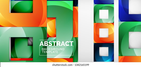 Abstract geometric background. Glossy square shapes composition on grey, minimalistic style template with copyspace. Vector design
