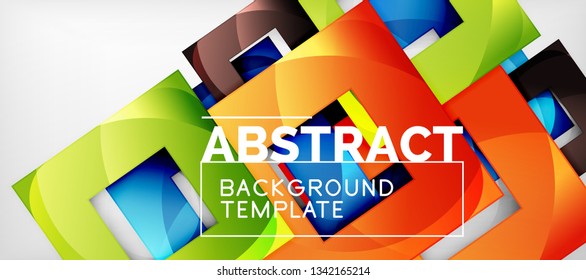 Abstract geometric background. Glossy square shapes composition on grey, minimalistic style template with copyspace. Vector design