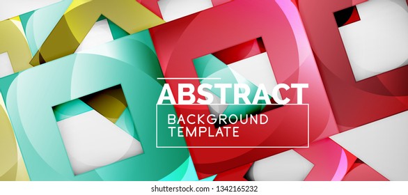 Abstract geometric background. Glossy square shapes composition on grey, minimalistic style template with copyspace. Vector design