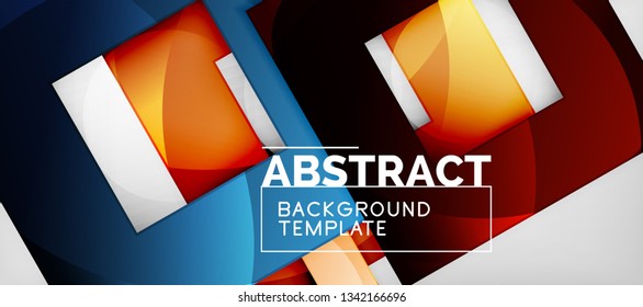 Fondo geométrico abstracto. Composición de formas cuadradas brillantes sobre una plantilla de estilo gris y minimalista con espacio de copia. Diseño de vectores