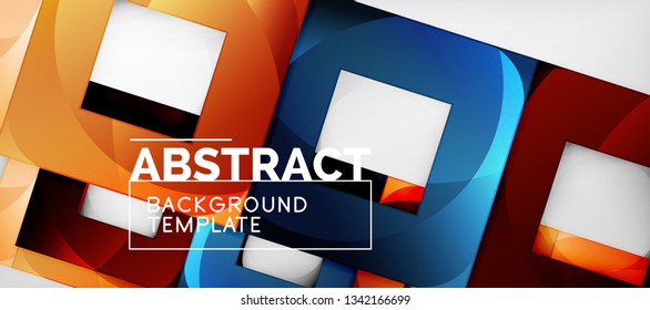 Fondo geométrico abstracto. Composición de formas cuadradas brillantes sobre una plantilla de estilo gris y minimalista con espacio de copia. Diseño de vectores