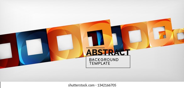 Fondo geométrico abstracto. Composición de formas cuadradas brillantes sobre una plantilla de estilo gris y minimalista con espacio de copia. Diseño de vectores