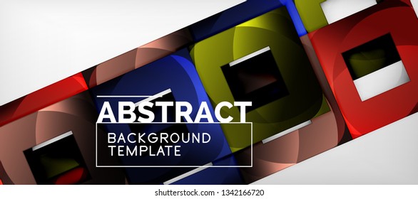 Abstract geometric background. Glossy square shapes composition on grey, minimalistic style template with copyspace. Vector design