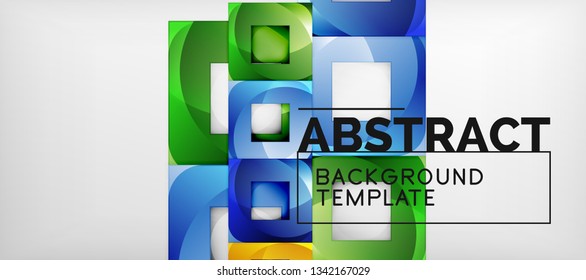 Abstract geometric background. Glossy square shapes composition on grey, minimalistic style template with copyspace. Vector design
