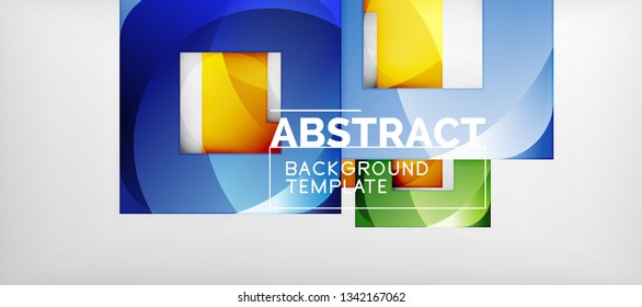 Abstract geometric background. Glossy square shapes composition on grey, minimalistic style template with copyspace. Vector design