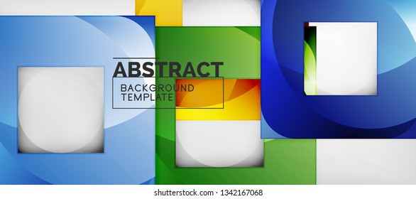 Abstract geometric background. Glossy square shapes composition on grey, minimalistic style template with copyspace. Vector design