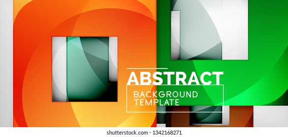 Abstract geometric background. Glossy square shapes composition on grey, minimalistic style template with copyspace. Vector design