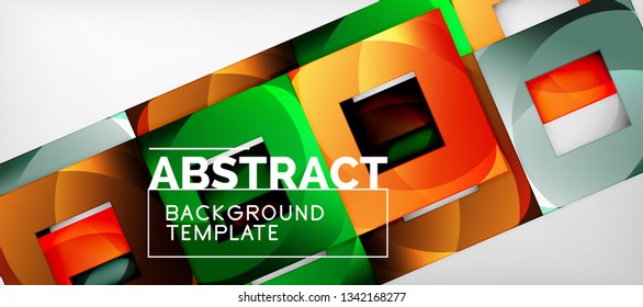Abstract geometric background. Glossy square shapes composition on grey, minimalistic style template with copyspace. Vector design
