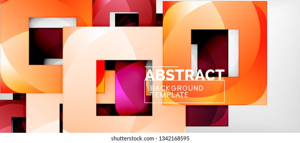 Abstract geometric background. Glossy square shapes composition on grey, minimalistic style template with copyspace. Vector design