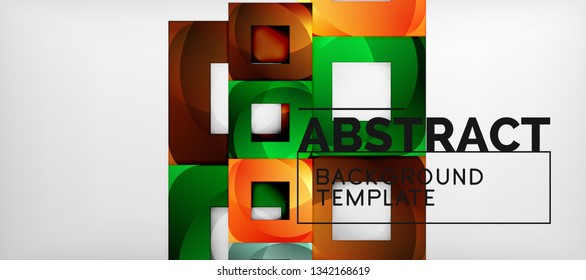 Abstract geometric background. Glossy square shapes composition on grey, minimalistic style template with copyspace. Vector design