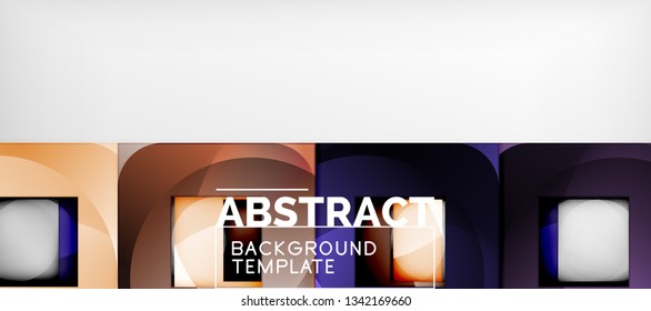 Abstract geometric background. Glossy square shapes composition on grey, minimalistic style template with copyspace. Vector design