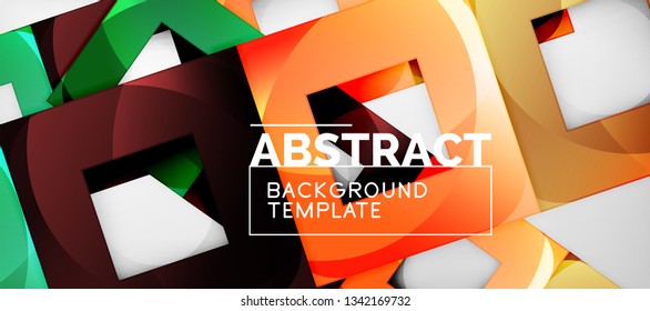 Abstract geometric background. Glossy square shapes composition on grey, minimalistic style template with copyspace. Vector design
