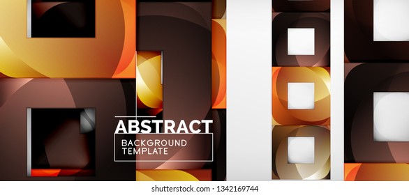 Abstract geometric background. Glossy square shapes composition on grey, minimalistic style template with copyspace. Vector design