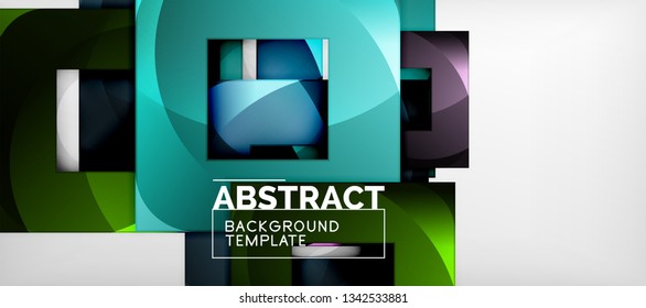 Abstract geometric background. Glossy square shapes composition on grey, minimalistic style template with copyspace. Vector design