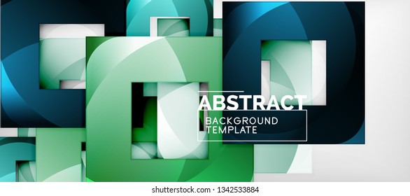 Abstract geometric background. Glossy square shapes composition on grey, minimalistic style template with copyspace. Vector design