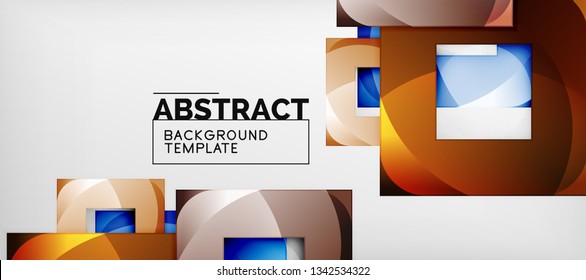 Abstract geometric background. Glossy square shapes composition on grey, minimalistic style template with copyspace. Vector design