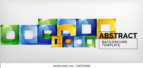 Fondo geométrico abstracto. Composición de formas cuadradas brillantes sobre una plantilla de estilo gris y minimalista con espacio de copia. Diseño de vectores