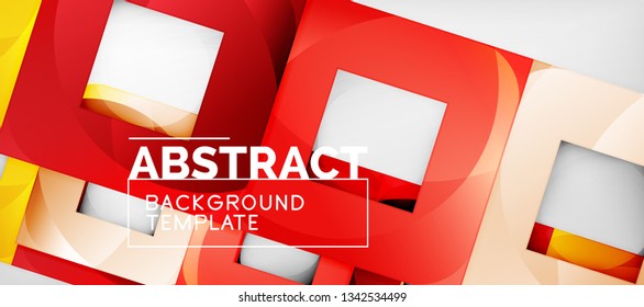 Abstract geometric background. Glossy square shapes composition on grey, minimalistic style template with copyspace. Vector design
