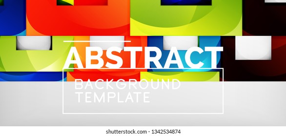 Abstract geometric background. Glossy square shapes composition on grey, minimalistic style template with copyspace. Vector design