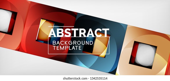 Abstract geometric background. Glossy square shapes composition on grey, minimalistic style template with copyspace. Vector design
